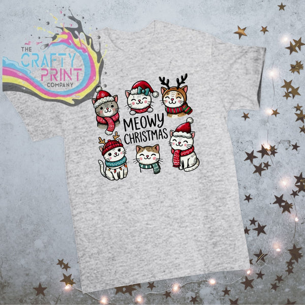 Meowy Christmas Children’s T-shirt - Ash Grey - Shirts &