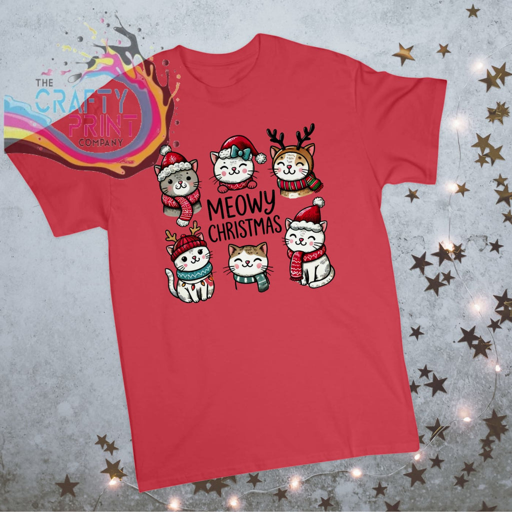 Meowy Christmas T-shirt - Red - Shirts & Tops