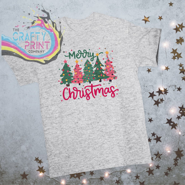 Merry Christmas Pink Trees T-shirt - Ash Grey - Shirts &