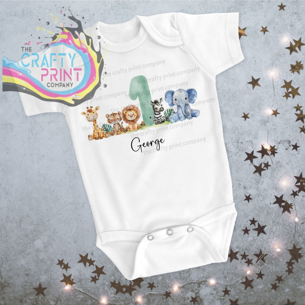 Personalised Birthday Safari Animals Baby Vest