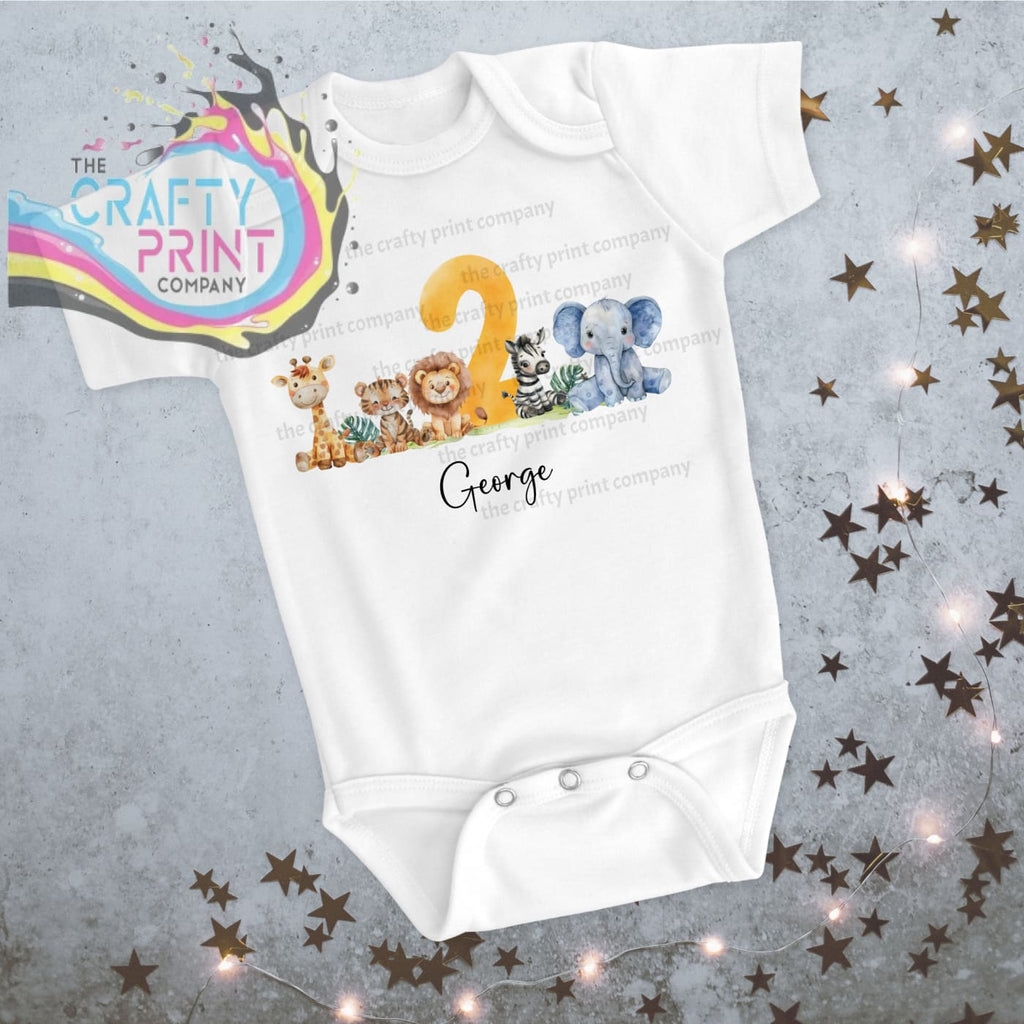 Personalised Birthday Safari Animals Baby Vest - Two