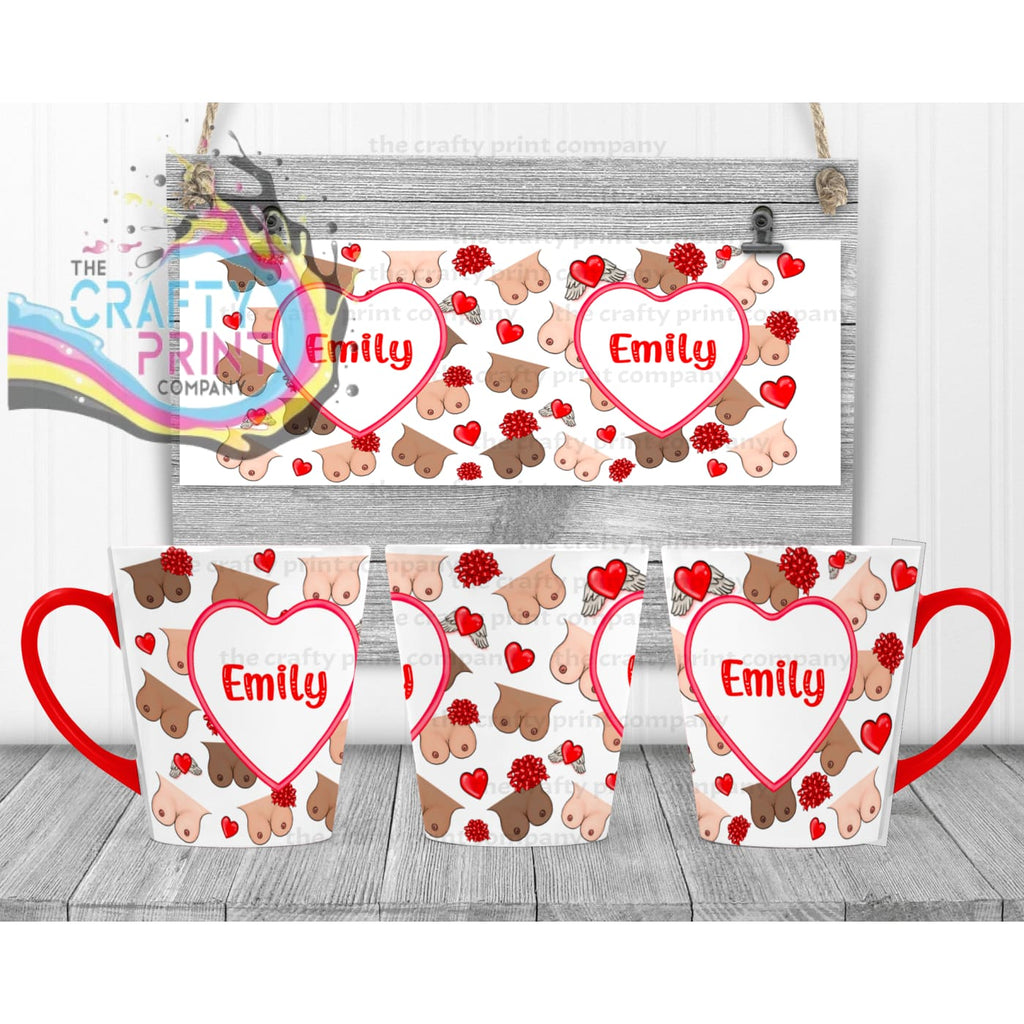 Personalised Boobies Mug - 12oz Latte / Red Handle & Inner