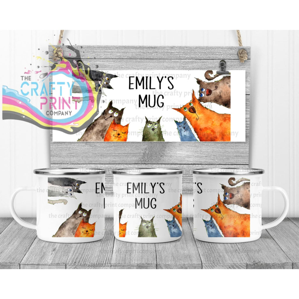 Personalised Cartoon Cats Mug - Enamel - Mugs