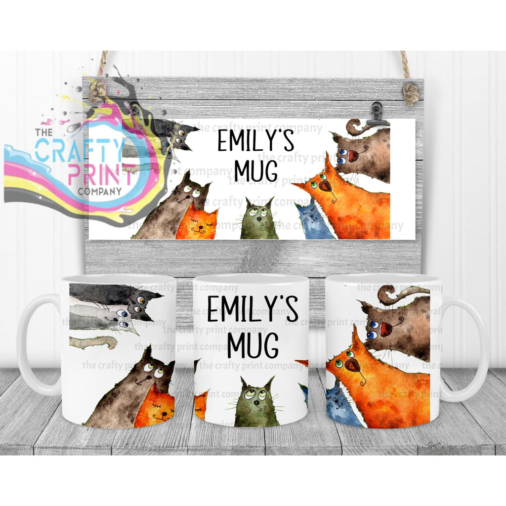 Personalised Cartoon Cats Mug - White Handle & Inner - Mugs