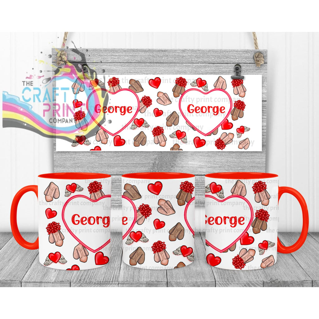 Personalised D*ck Mug - 11oz Ceramic / Red Handle & Inner