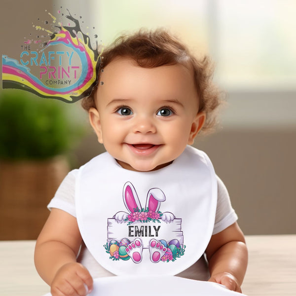 Personalised Easter Bunny Name Frame Baby Bib - & Toddler