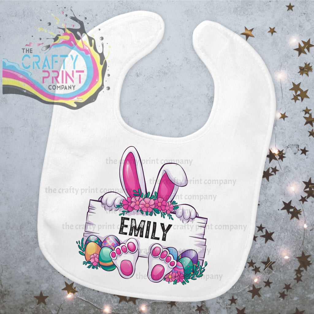 Personalised Easter Bunny Name Frame Baby Bib - & Toddler