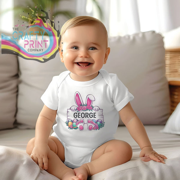 Personalised Easter Bunny Name Frame Baby Vest - One-Pieces