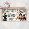 Personalised Halloween Treats Black Cat Pumpkin Crate Sign