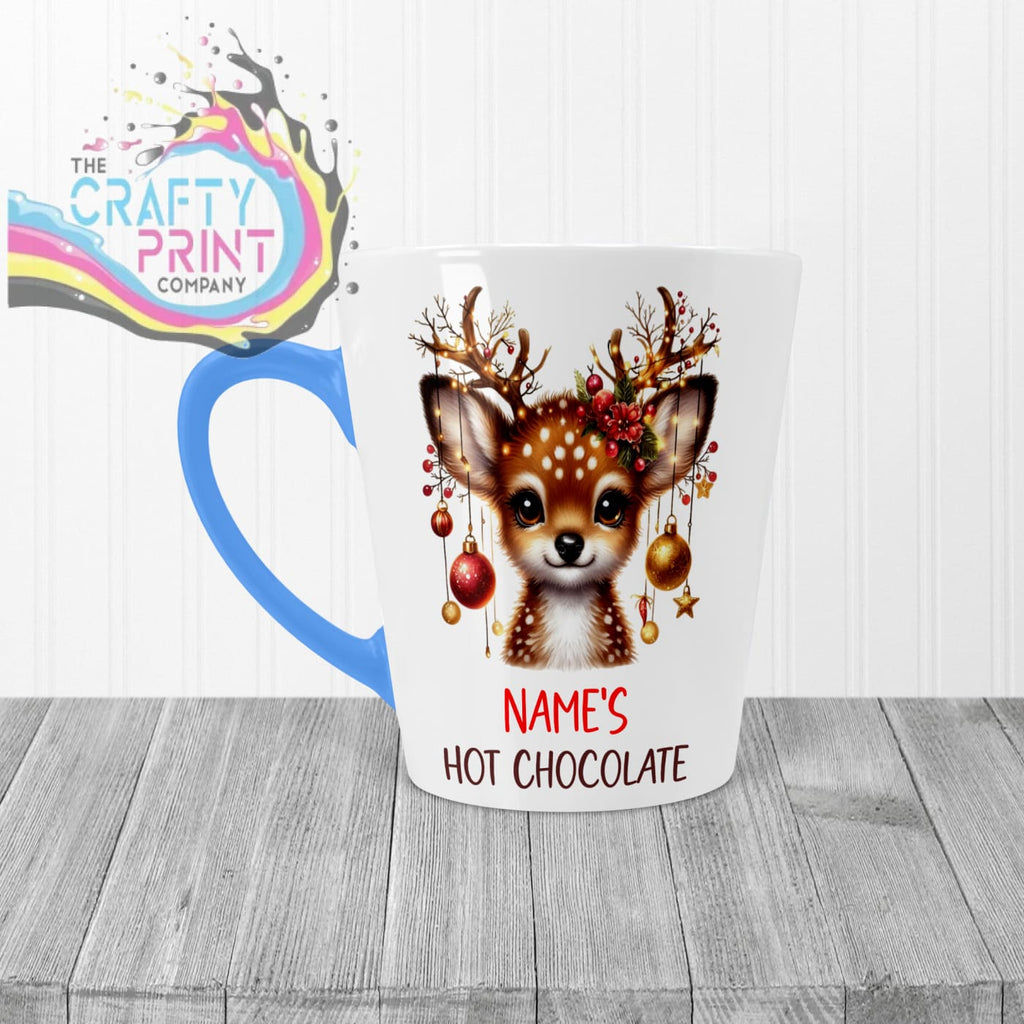 Personalised Hot Chocolate Reindeer Mug - 12oz Latte / Blue