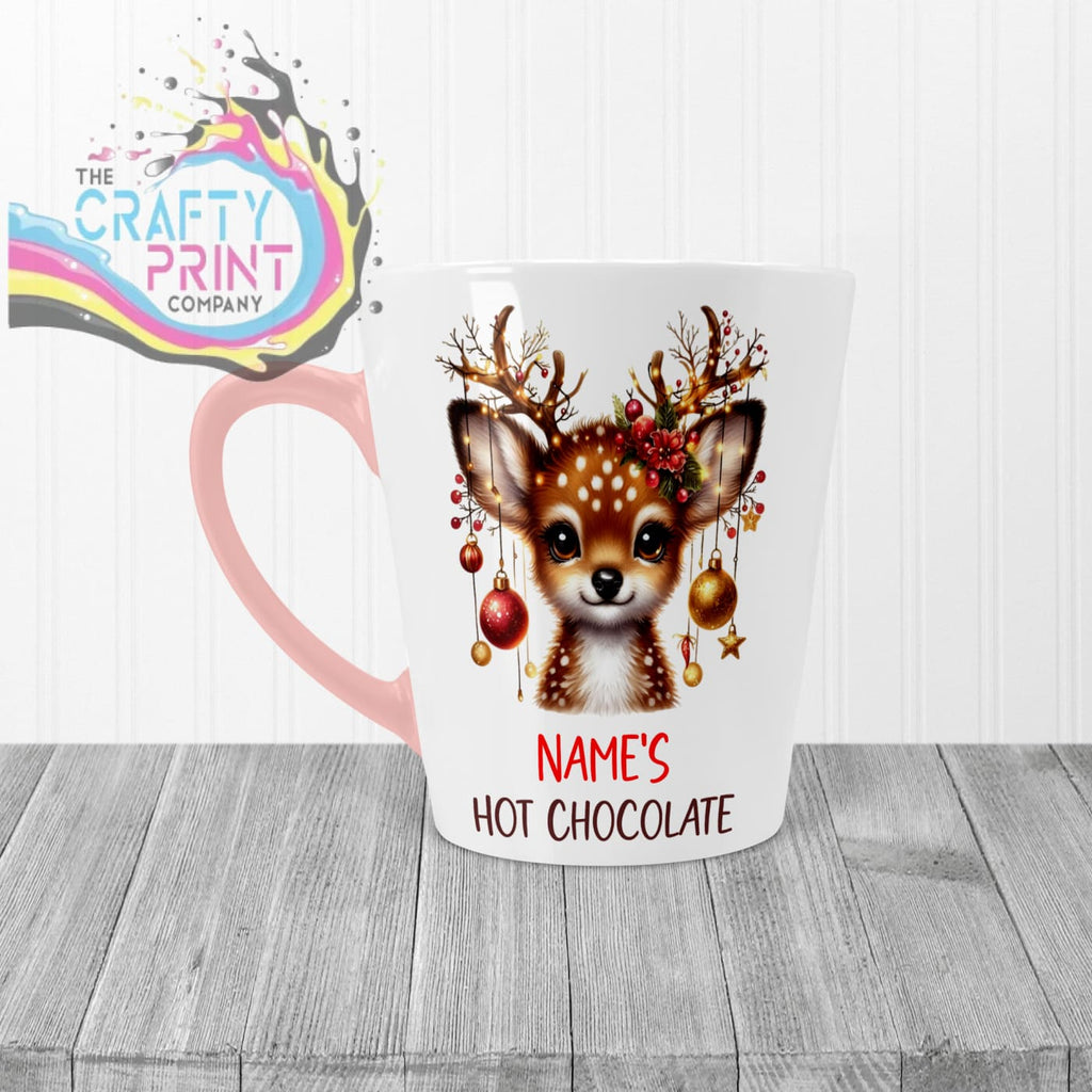 Personalised Hot Chocolate Reindeer Mug - 12oz Latte / Pink