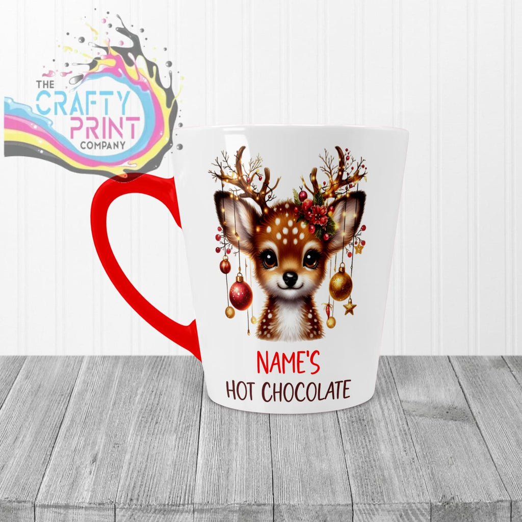 Personalised Hot Chocolate Reindeer Mug - 12oz Latte / Red