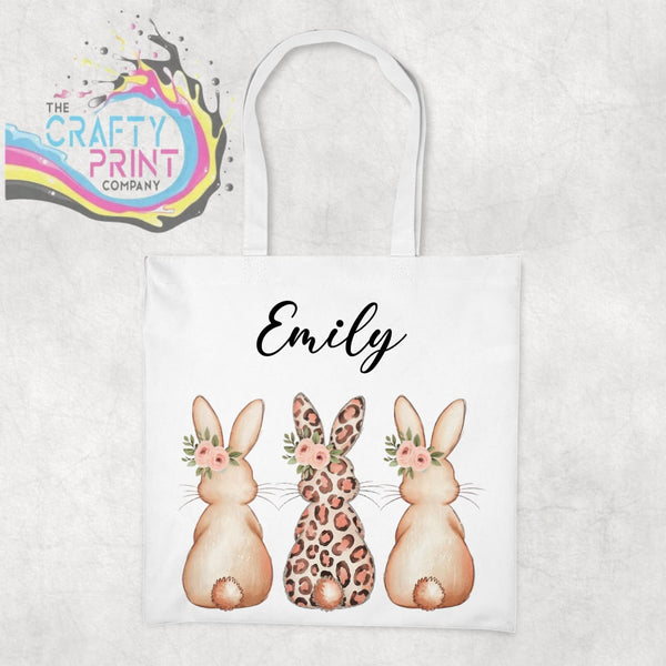 Personalised Leopard Bunny Tote Bag - White - Shopping Totes