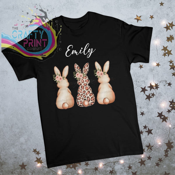 Personalised Leopard Rabbit Children’s T-shirt - Black