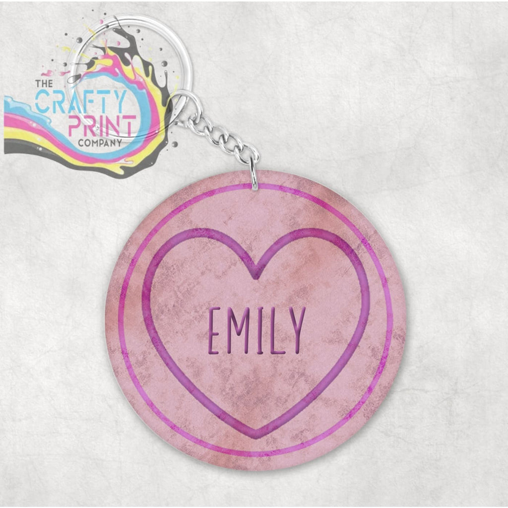 Personalised Love Hearts Acrylic Keyring - Pink