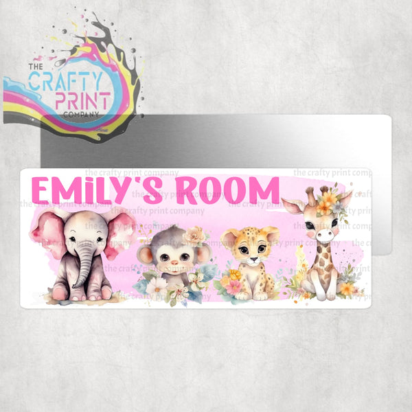 Personalised Pink Jungle Animals Metal Bedroom Door Sign