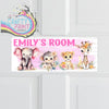 Personalised Pink Jungle Animals Metal Bedroom Door Sign