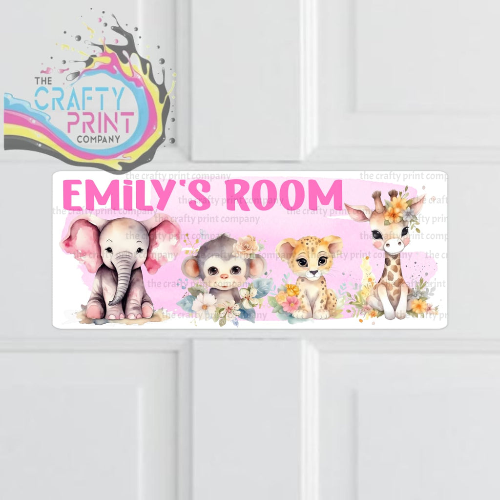 Personalised Pink Jungle Animals Metal Bedroom Door Sign