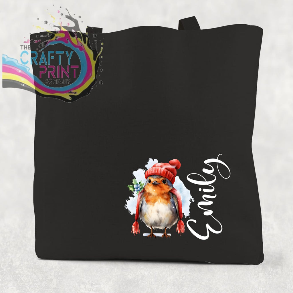 Personalised Robin Cotton Tote Bag - Black - Shopping Totes