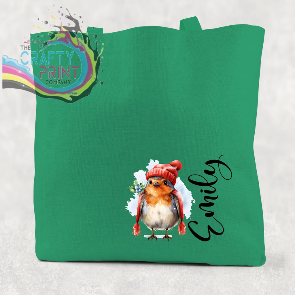 Personalised Robin Cotton Tote Bag - Mid Green - Shopping