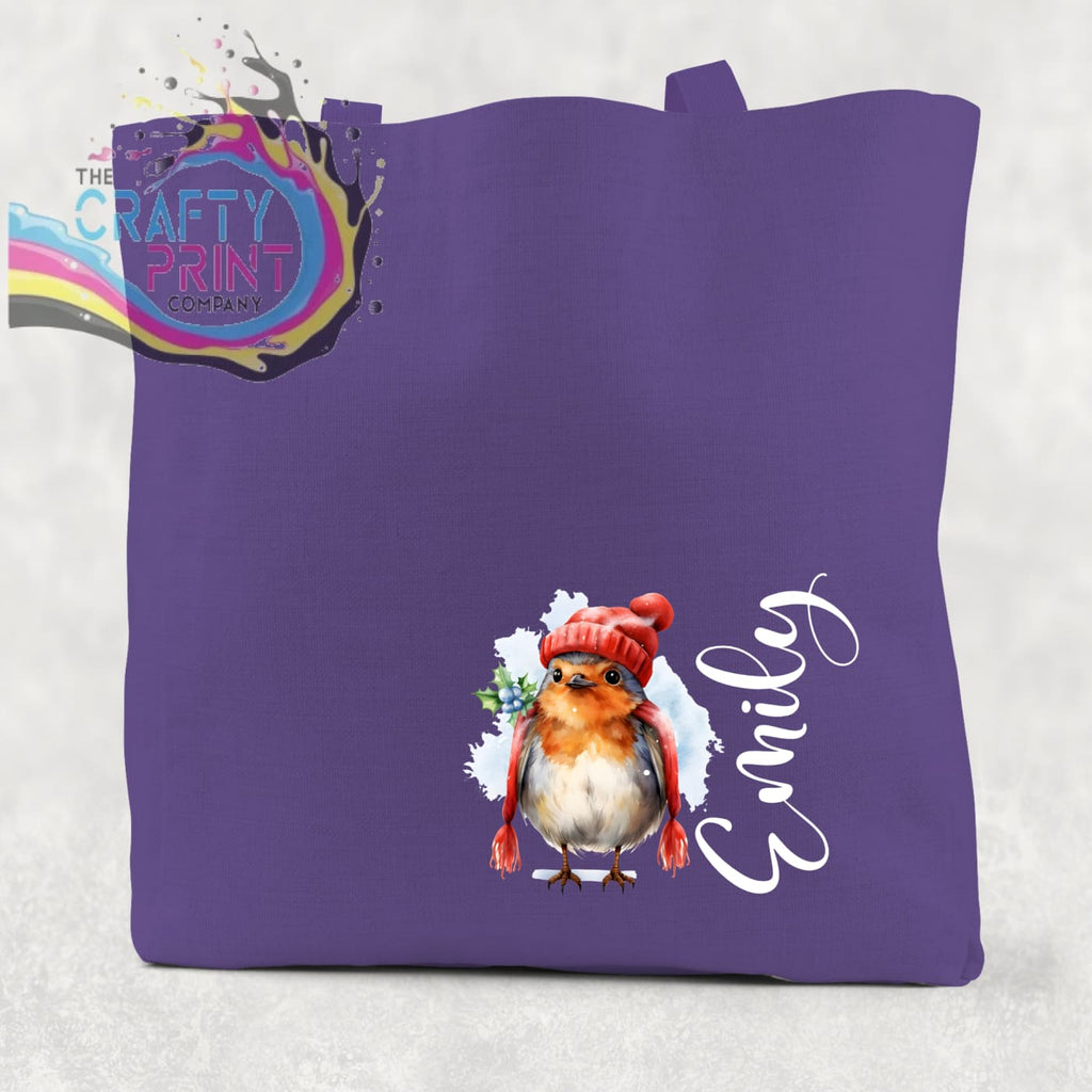 Personalised Robin Cotton Tote Bag - Purple - Shopping Totes