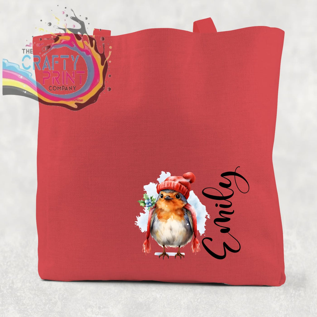 Personalised Robin Cotton Tote Bag - Red - Shopping Totes