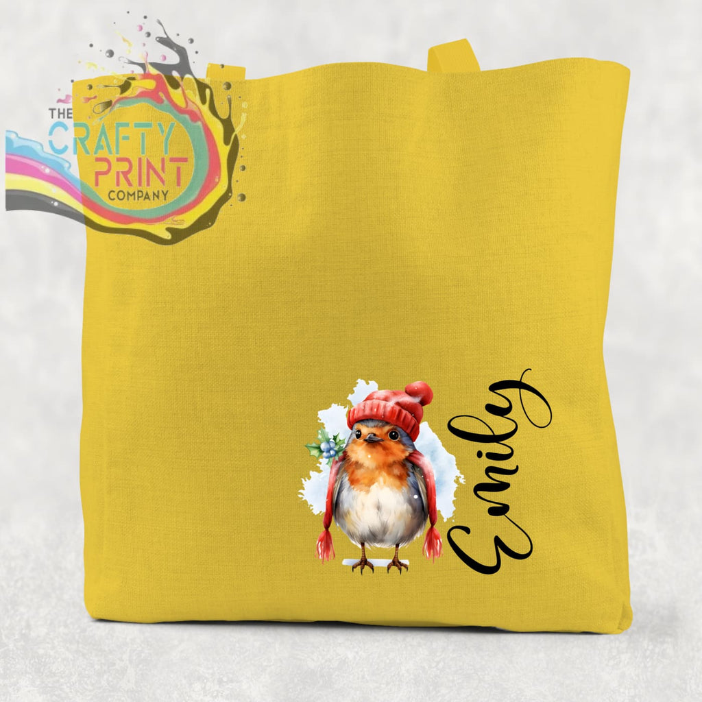 Personalised Robin Cotton Tote Bag - Yellow - Shopping Totes