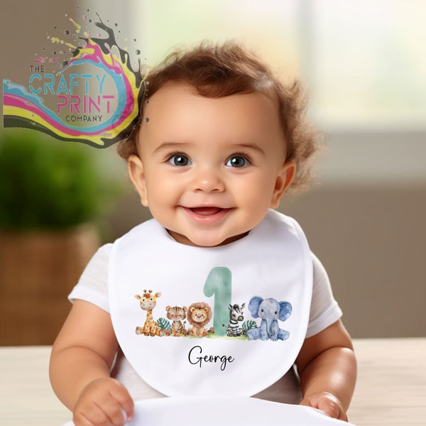 Personalised Safari Animals Birthday Baby Bib - & Toddler