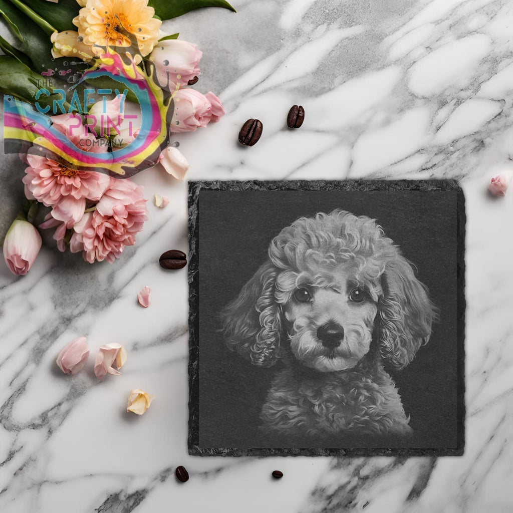 Poodle Engraved Slate Coaster - Square