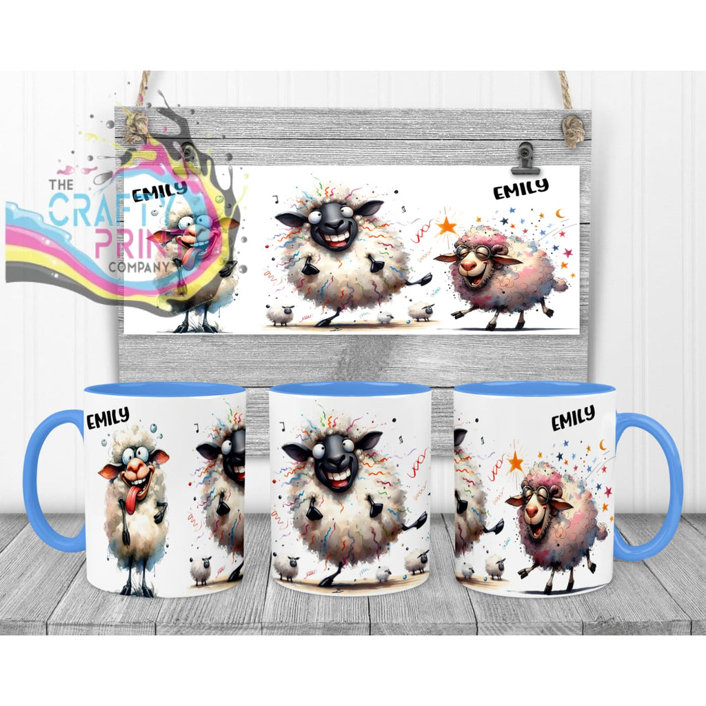 Sheep Funny Faces Mug - Blue Handle & Inner - Mugs