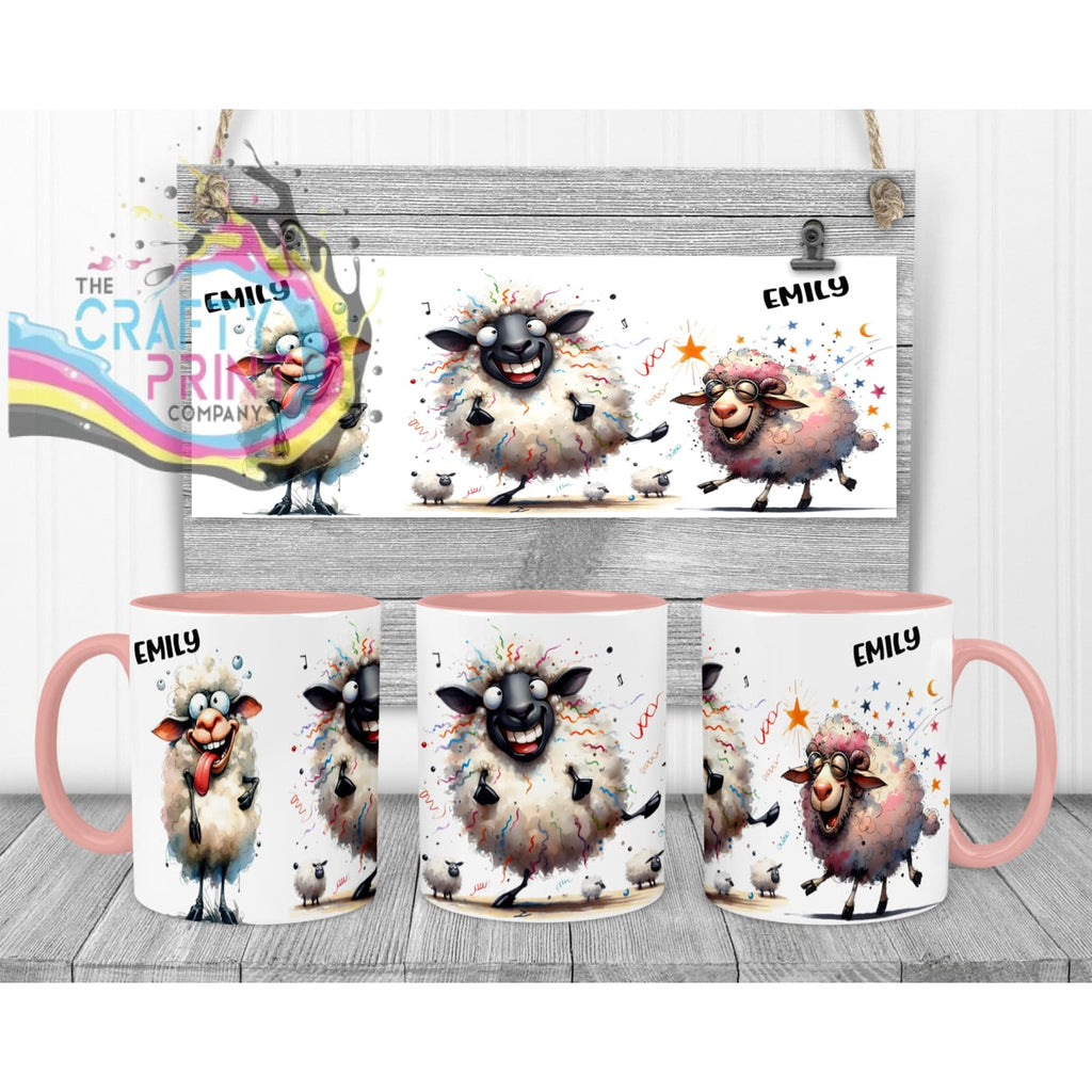 Sheep Funny Faces Mug - Pink Handle & Inner - Mugs