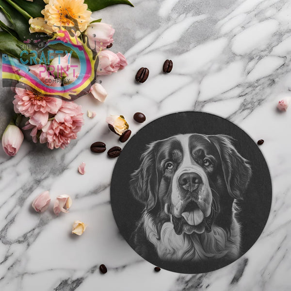 St Bernard Engraved Slate Coaster - Round