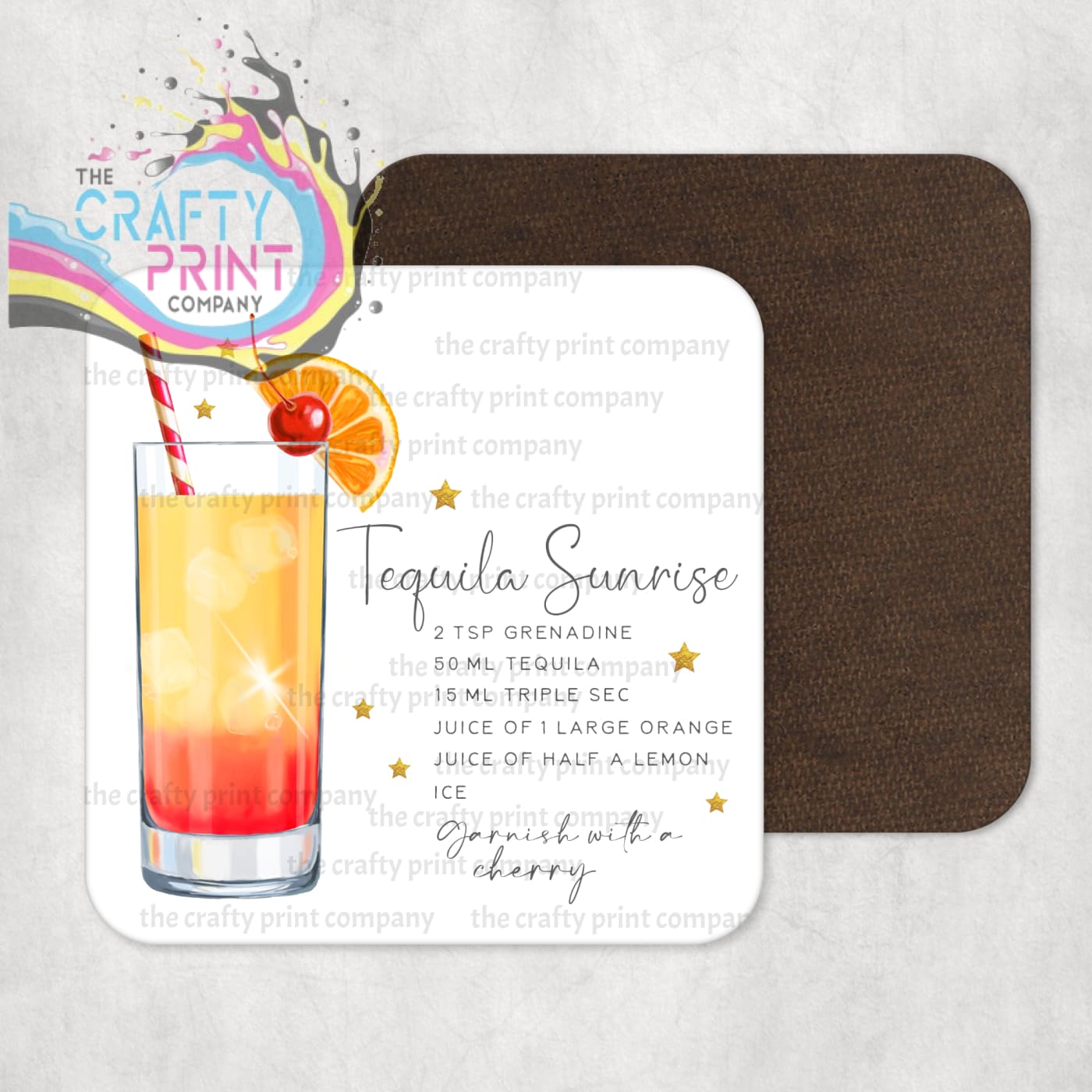 Tequila Sunrise Cocktail Recipe Coaster The Crafty Print Company 5301