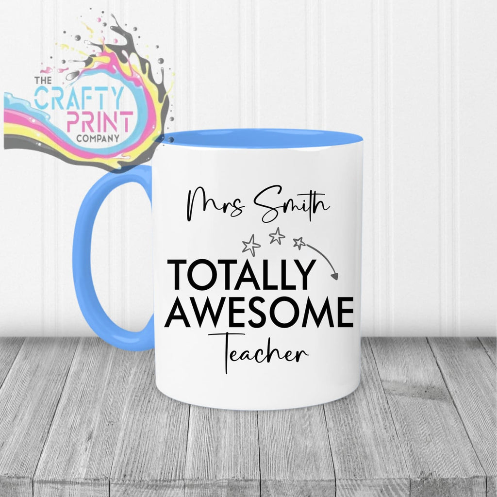 Totally Awesome Teacher Mug - Blue Handle & Inner - Mugs