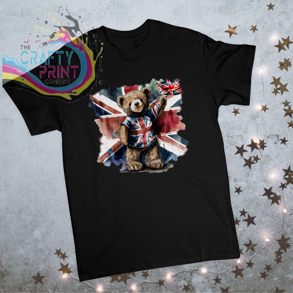 VE Day Bear Children’s T-shirt - Black - Shirts & Tops