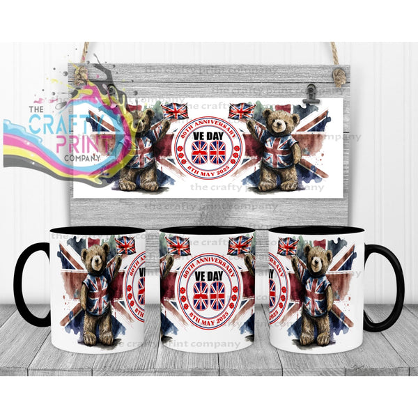 VE Day Teddy Mug - Black Handle & Inner - Mugs