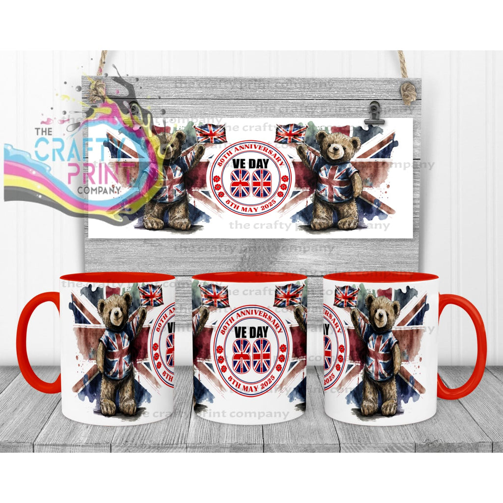 VE Day Teddy Mug - Red Handle & Inner - Mugs