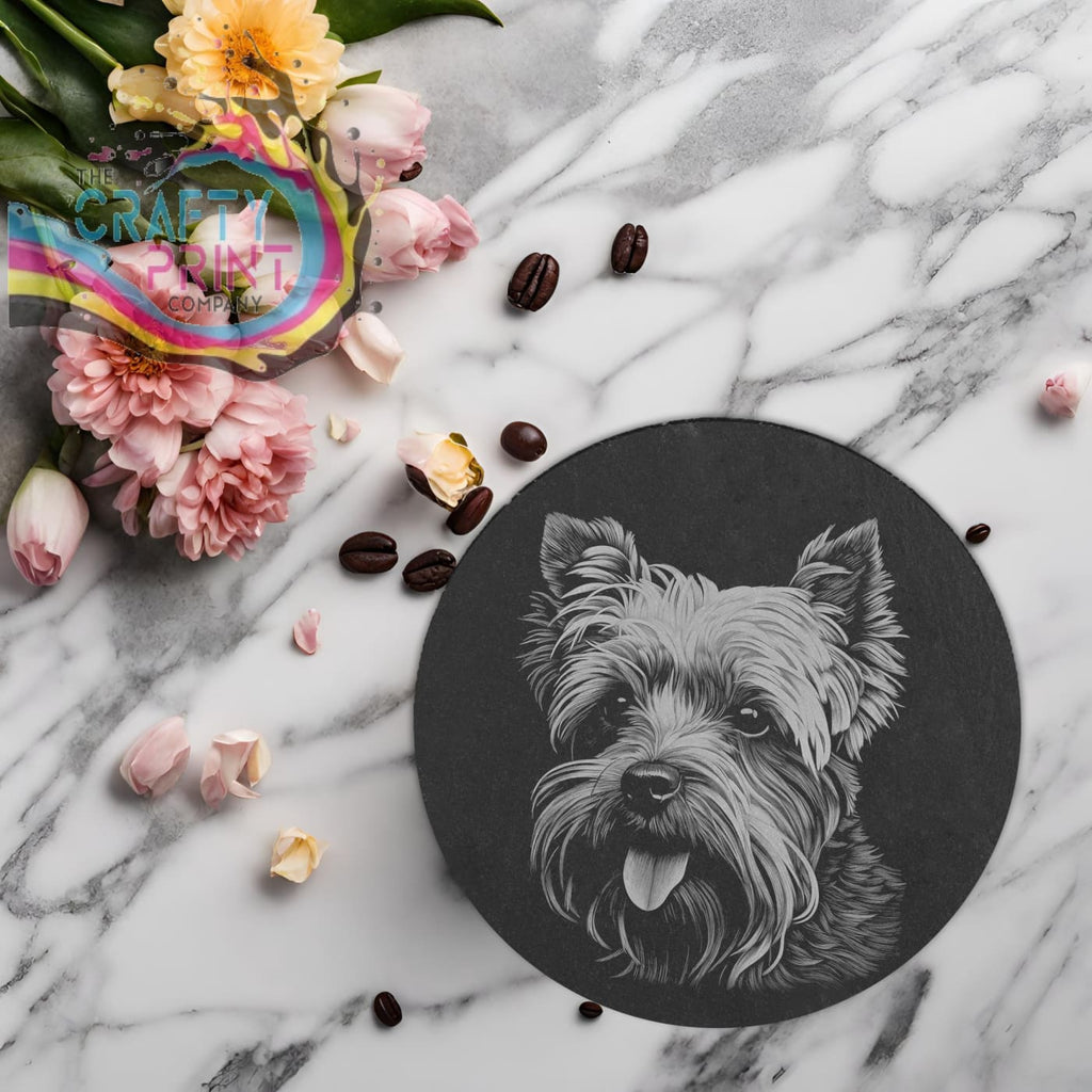 Yorkshire Terrier Engraved Slate Coaster - Round / 2