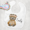 Bear with Flower Head Band Personalised Baby Bib - &