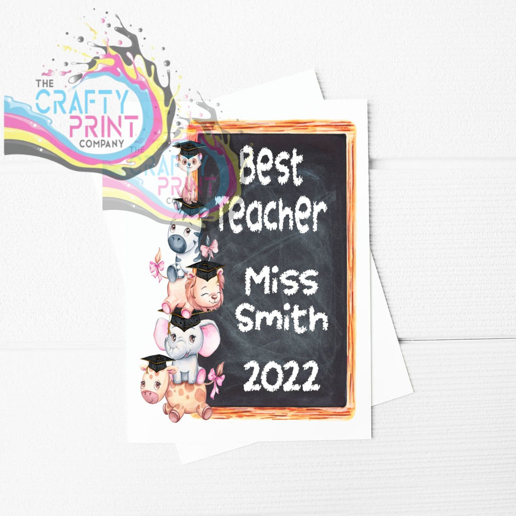 Best Teacher Animal Stack A5 Card & Envelope - Pink