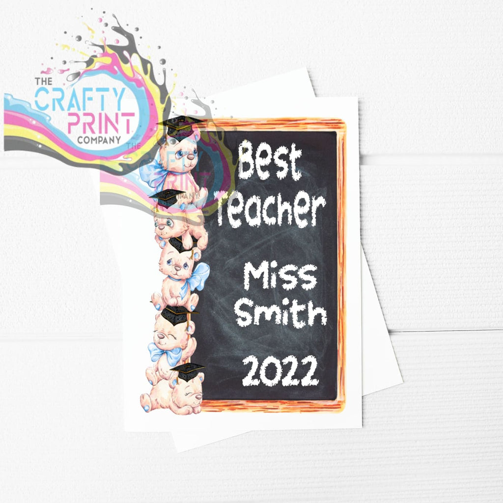 Best Teacher Bear Stack A5 Card & Envelope - Blue