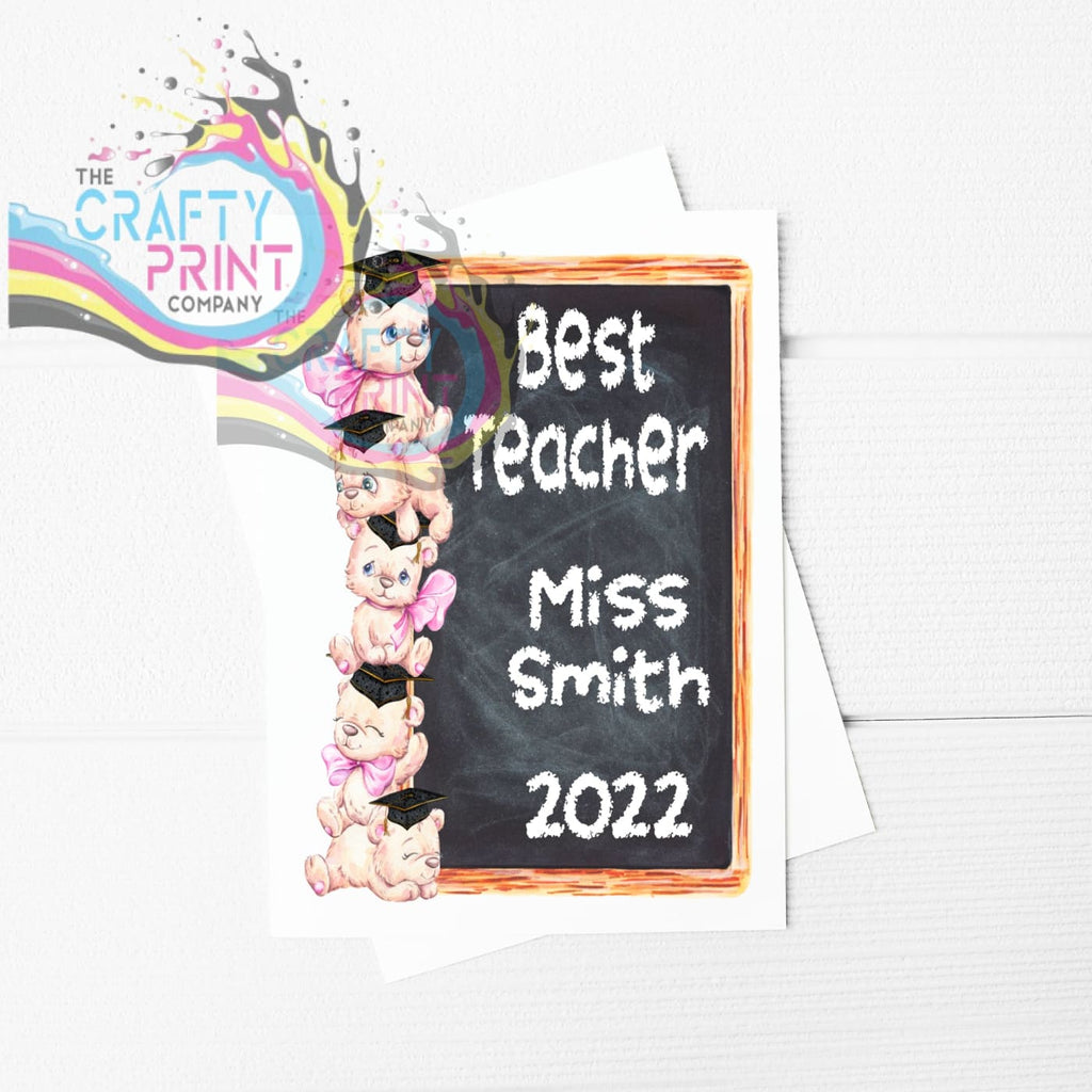 Best Teacher Bear Stack A5 Card & Envelope - Pink