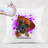 Boxer Paint Splatter Personalised Cushion - Pink - Purple