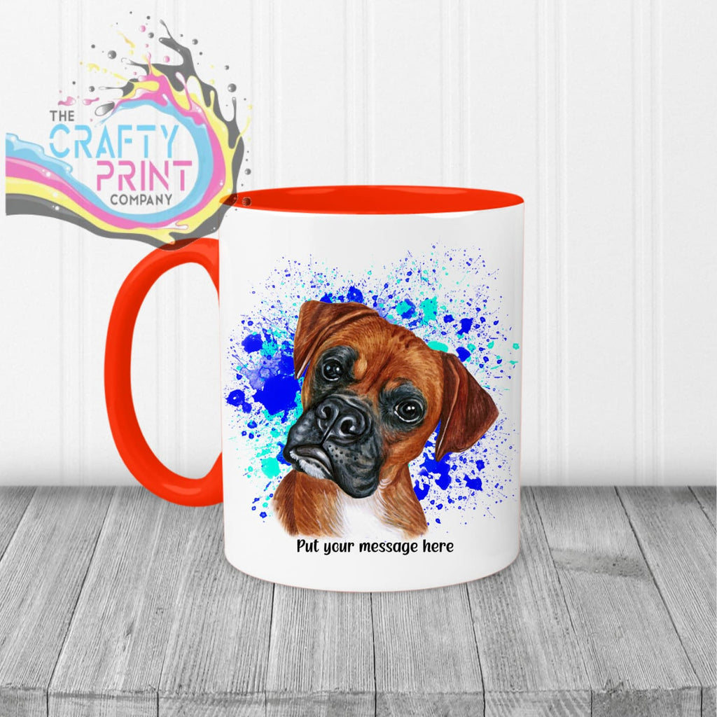 Boxer Paint Splatter Personalised Mug - Red Handle & Inner