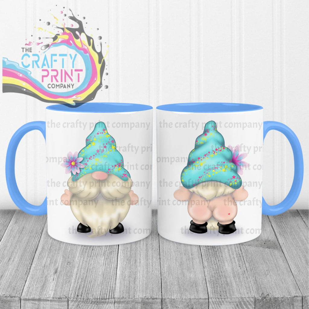 Cheeky Bum Gonk with Flower Mug - Blue Handle & Inner - Mugs