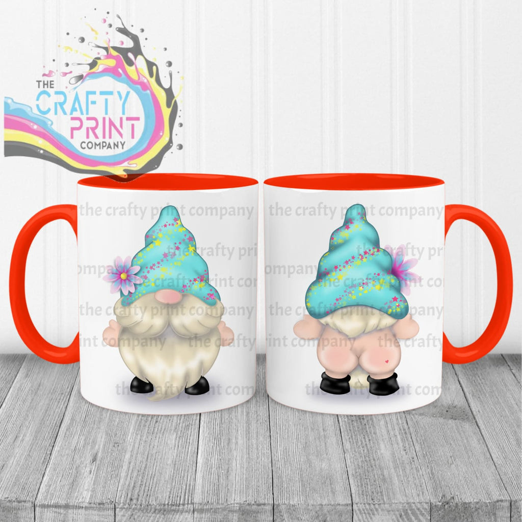 Cheeky Bum Gonk with Flower Mug - Red Handle & Inner - Mugs