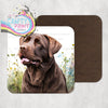 Chocolate Labrador Coaster with flowers design - Coasters