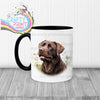 Chocolate Labrador Mug with flowers design - Black Handle &