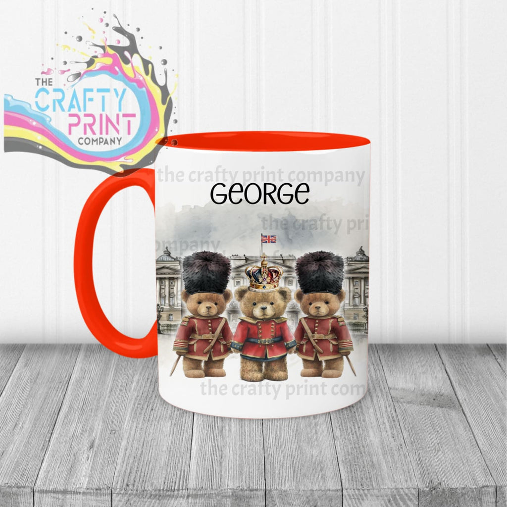 Coronation Palace Bears Personalised Mug - Red Handle &