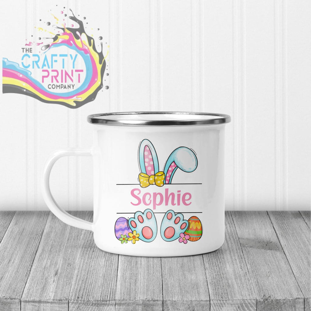 Easter Bunny Ears Feet Personalised Mug - Enamel / Pink